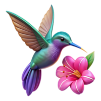 magnificent geometric A vibrant hummingbird hovering near a fuchsia flower, bokeh background, macro photography style precision png