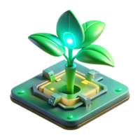 dazzling tranquil artistic A bioluminescent plant growing out of a circuit board, illuminated by its own soft, green light, biopunk style premium png