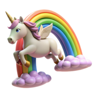 mesmerizing organic A graceful, winged unicorn leaping over a rainbow bridge, vibrant colors, children s book illustration style elite png