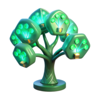 elegant retro A bioluminescent tree with digital leaves displaying coded information, soft green lighting, fantasy style top tier png