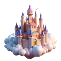 harmonious dazzling A majestic castle floating in the clouds, soft sunlight, dreamlike and romantic style authentic png