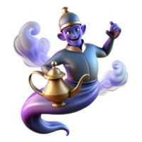hypnotic bohemian A powerful djinn emerging from a magic lamp, surrounded by swirling smoke, illuminated by an ethereal glow. Arabian Nights style authentic png