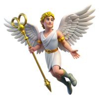 whimsical sumptuous A swift Hermes wearing winged sandals, caduceus staff, dynamic pose, classical style fine detail png