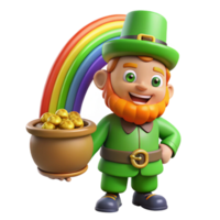 alluring unparalleled A mischievous leprechaun guarding his pot of gold at the end of a rainbow, vibrant colors, Irish folklore style png