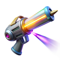 unforgettable vintage A futuristic weapon firing a beam of energy, bright and colorful, anime style handcrafted png
