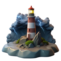 melancholic captivating A lone lighthouse on a rocky outcrop, crashing waves and dramatic storm clouds, dark and moody lighting gallery standard png