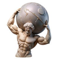 iconic abstract A stoic Atlas, burdened by the weight of the celestial sphere, muscles straining, lit from above. Classical sculpture style original png