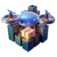 impressive standout A futuristic drone delivering a package in a dense urban environment, illuminated by the city s lights, in a photorealistic style png