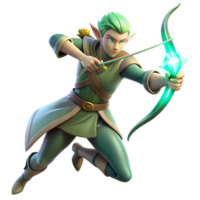 ethereal elegant A graceful elf warrior wielding a glowing bow and arrow, soft forest lighting, elegant and dynamic style luxury png