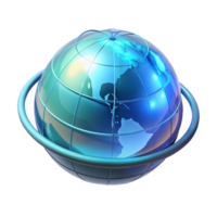 serene standout A holographic projection of the Earth, rotating slowly, illuminated by a soft, blue light, futuristic data visualization style png