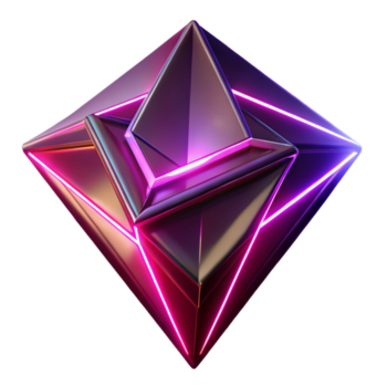 calma suntuoso fracturado geométrico formas, en sombras de profundo Violeta y carmesí, con afilado, neón contornos, iluminado por un pulsante luz estroboscópica luz, en un cyberpunk estilo hecho a mano png