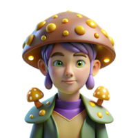 hypnotic nostalgic minimalist Portrait of a whimsical mushroom person with glowing spores, forest floor lighting, fairytale style high resolution png
