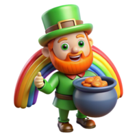 spectacular dynamic contemporary A mischievous leprechaun guarding his pot of gold at the end of a rainbow, vibrant colors, Irish folklore style luxury png