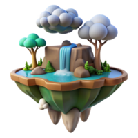 serene abstract A floating island in the sky, connected to the ground by a waterfall, whimsical style, fantasy art, masterfully captured png