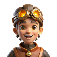 exquisite dramatic nordic Portrait of a steampunk inventor with goggles, gears, and a quirky smile, lit by warm, flickering candlelight, in a steampunk art style precision png