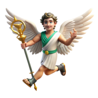 ethereal dramatic A swift Hermes wearing winged sandals, caduceus staff, dynamic pose, classical style authentic png