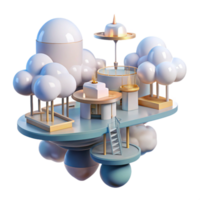 nostalgic sumptuous A cloud city with floating platforms and interconnected walkways, dreamlike atmosphere, soft lighting, museum quality png