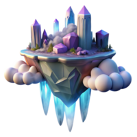 exquisite playful gothic A floating island with crystal castles and waterfalls cascading into the clouds, vibrant sunset lighting, dreamlike style genuine png