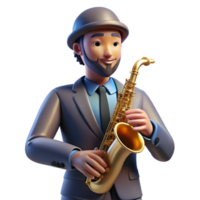 extraordinary joyful nordic Portrait of a charismatic musician holding a gleaming saxophone. Dim, jazz club lighting. Music photography style authentic png