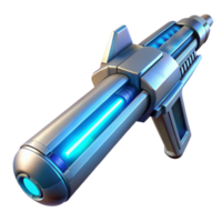 ethereal captivating A futuristic weapon, sleek and metallic, emitting a faint blue glow, illuminated by a cool, neon light, sci fi style precision png