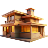 fascinating bold retro A Frank Lloyd Wright inspired prairie house with horizontal lines and natural materials, warm afternoon sunlight, architectural rendering style gallery standard png