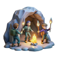 vibrant distinctive A group of adventurers exploring a hidden cave, torchlight, mysterious and adventurous, digital painting png