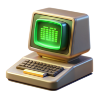 pristine nordic A vintage computer terminal displaying cryptic green text, bathed in the warm glow of CRT monitor, pixel art style artisan png