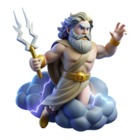 pristine intense classic A powerful Zeus hurling a thunderbolt from Mount Olympus, lightning illuminating the scene, dramatic and powerful, studio quality png