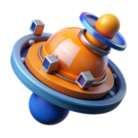 unparalleled industrial A space station orbiting a binary star system, orange and blue hues, hard surface modeling style high quality png