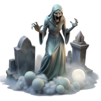 quintessential traditional A mysterious Banshee wailing in a foggy graveyard, moonlight filtering through the mist, Gothic horror style detailed png