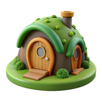 harmonious majestic A hobbit hole built into a hillside, round green door, moss covered roof, charming, whimsical, storybook illustration, elite png