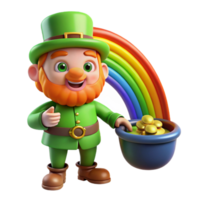 pristine harmonious retro A mischievous leprechaun guarding a pot of gold at the end of a rainbow, vibrant colours, cartoon style impeccable png