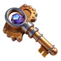 majestic minimalist A detailed illustration of a steampunk key, with intricate carvings, glowing crystals, and a complex locking mechanism. Studio lighting with a highly polished finish artisan png