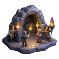 bold glorious A band of adventurers exploring a dark, mysterious cave, flickering torchlight, realistic style high resolution png