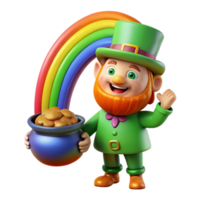 immaculate signature A mischievous leprechaun guarding a pot of gold at the end of a rainbow, vibrant, colorful lighting, cartoon style png