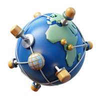 striking remarkable A network of interconnected satellites orbiting Earth, communication lines visible between them, infographic style png