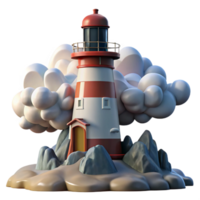 quintessential modern A towering lighthouse on a rocky coast, dramatic storm clouds and crashing waves, photorealistic style professional png
