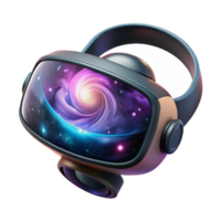 extraordinary acclaimed A virtual reality headset floating in space, displaying a swirling nebula, realistic style, cosmic lighting png