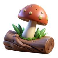 inspired rustic A mushroom growing on a fallen log, soft forest light, fantasy art style high quality png