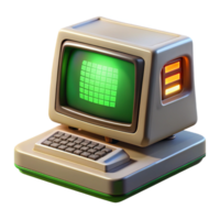 wonderful dramatic creative A vintage computer terminal displaying cryptic green text, bathed in the warm glow of CRT monitor, pixel art style elite png