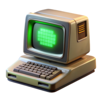 beautiful standout A vintage computer terminal displaying cryptic green text, bathed in the warm glow of CRT monitor, pixel art style png