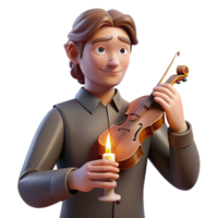 harmonious wonderful Portrait of a melancholic musician holding a violin, lit by the soft glow of a candle, in a Romantic style authentic png