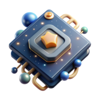 picturesque rare A single, stylized circuit board component floating in space, intricate details visible, lit by a distant star, in a minimalist, sci fi style png