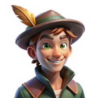 dynamic pristine Portrait of a charming rogue with a sly smile and a twinkle in their eye, wearing a feathered hat, lit by dim tavern lighting, character portrait style premium png
