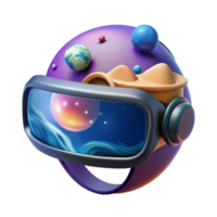 elegant modern A virtual reality headset floating in space, displaying a vibrant, otherworldly landscape, lit by the virtual environment s light source premium png