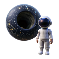dreamy magnificent A lone astronaut gazing at a colossal black hole, stars swirling around it, depicted in a photorealistic style with cosmic dust particles impeccable png