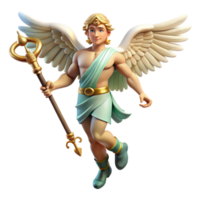 elegant modern A swift Hermes wearing winged sandals, caduceus staff, dynamic pose, classical style gallery standard png