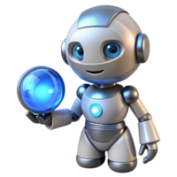 extraordinary contemporary A sleek, silver robot, with glowing blue eyes, holds a glowing orb of energy, illuminated by the orb s light. Anime style, soft lighting flawless png
