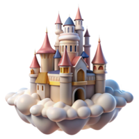 quintessential bohemian A majestic castle floating in the clouds, soft sunlight, dreamlike and romantic style detailed png