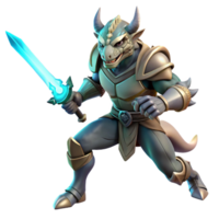breathtaking coveted A fierce dragonborn warrior wielding a glowing obsidian sword, dynamic pose, dramatic lighting, comic book style png